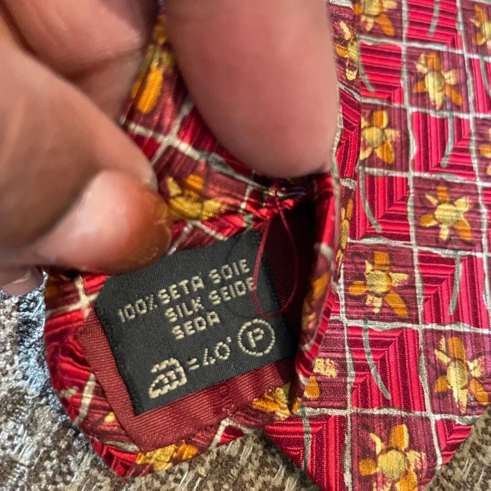 Ermenegildo Zegna Silk Tie Red Gold‎ Floral Plaid Mens Luxury Officewear